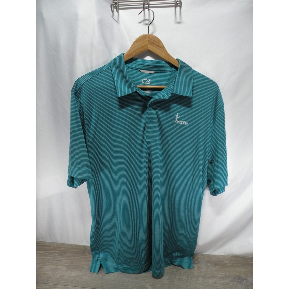 Cutter & Buck CB Drytec Men's Teal Striped Polo Shirt Burnt Pine Golf Size L